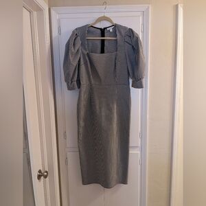 **LAST CHANCE** Topshop cottagecore black &white gingham puff sleeve midi dress